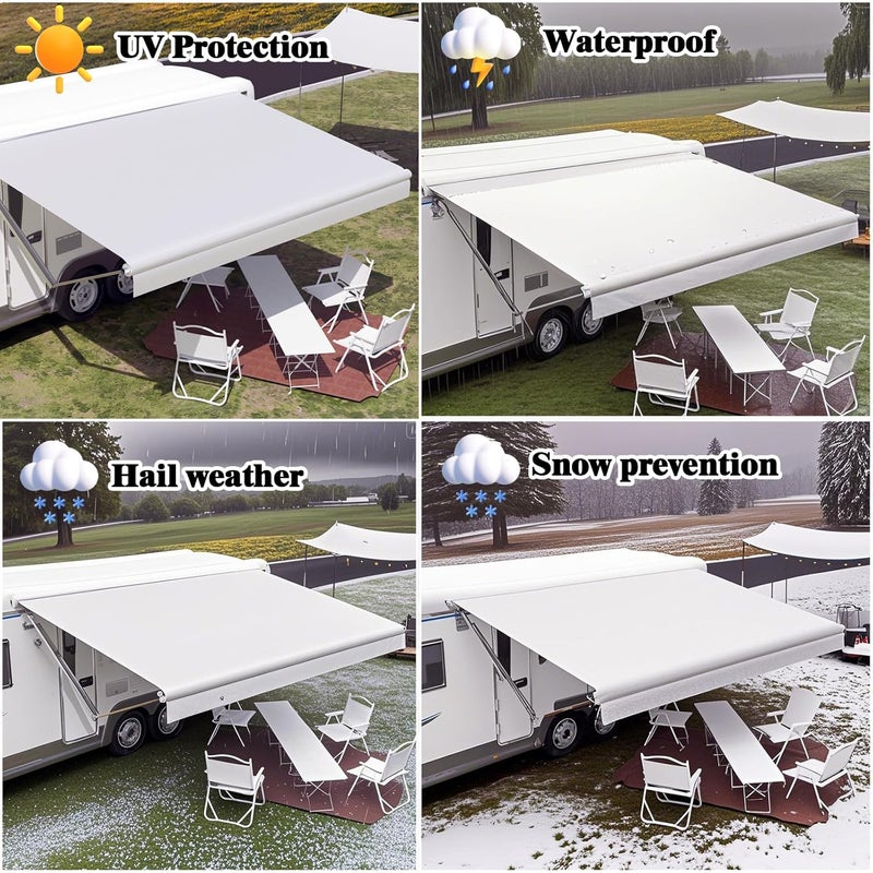 CYLAND RV Awning Fabric Replacement,18.5oz Outdoor Vinyl Camper Trailer Motorized Awning Replacement for Motorhome,Heavy Duty Weatherproof RV Canopy 10'(Fabric 9'2") White - Image 3